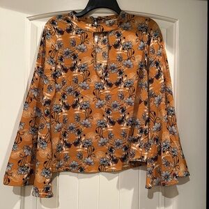 PQLA boho Floral tunic blouse bell sleeves cottage core peasant prairie Small